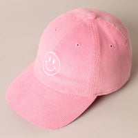 Happy Face Embroidered Corduroy Baseball Cap
