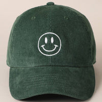 Happy Face Embroidered Corduroy Baseball Cap