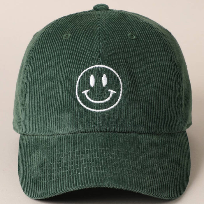 Happy Face Embroidered Corduroy Baseball Cap