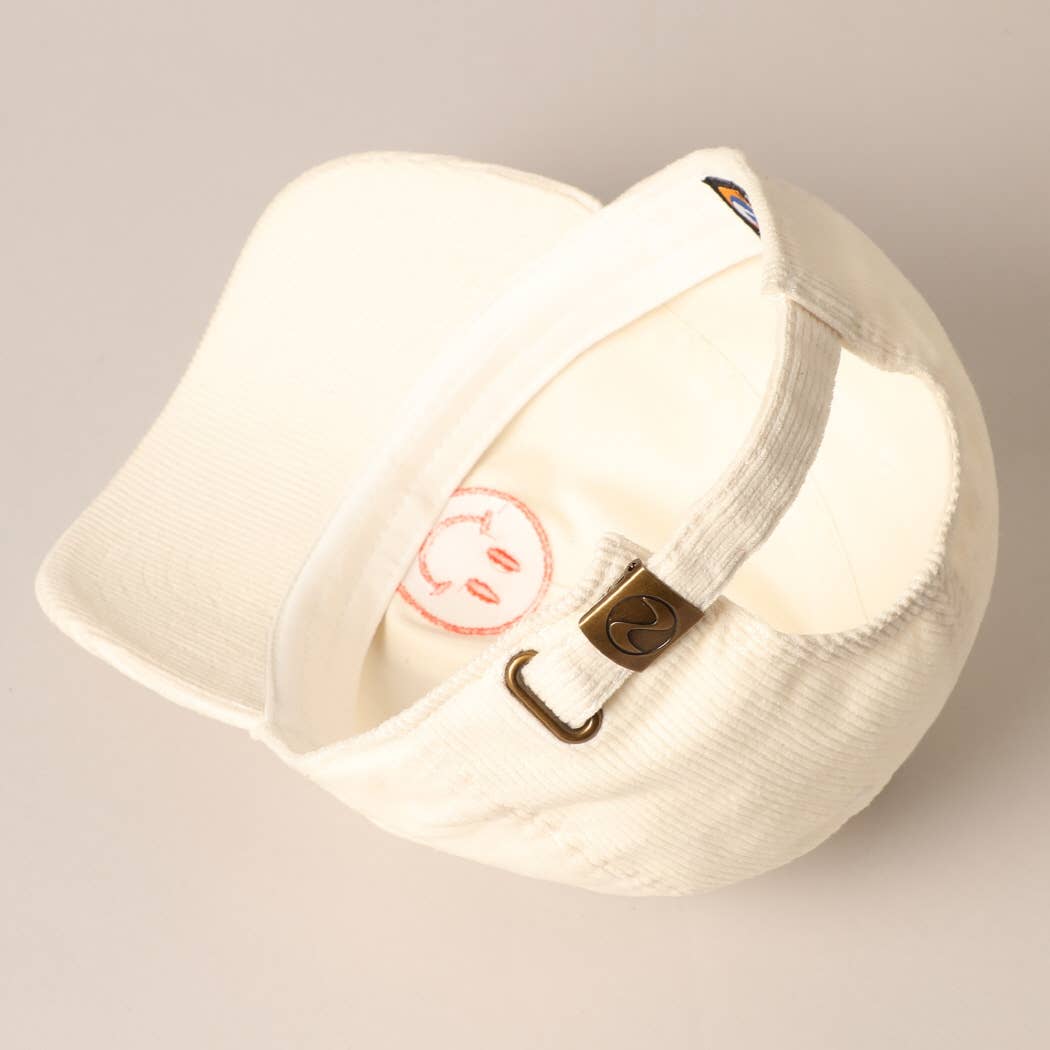 Happy Face Embroidered Corduroy Baseball Cap