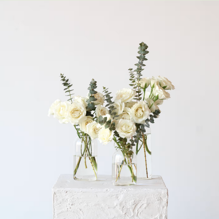 White & Green Neutral Bud Vase Trio