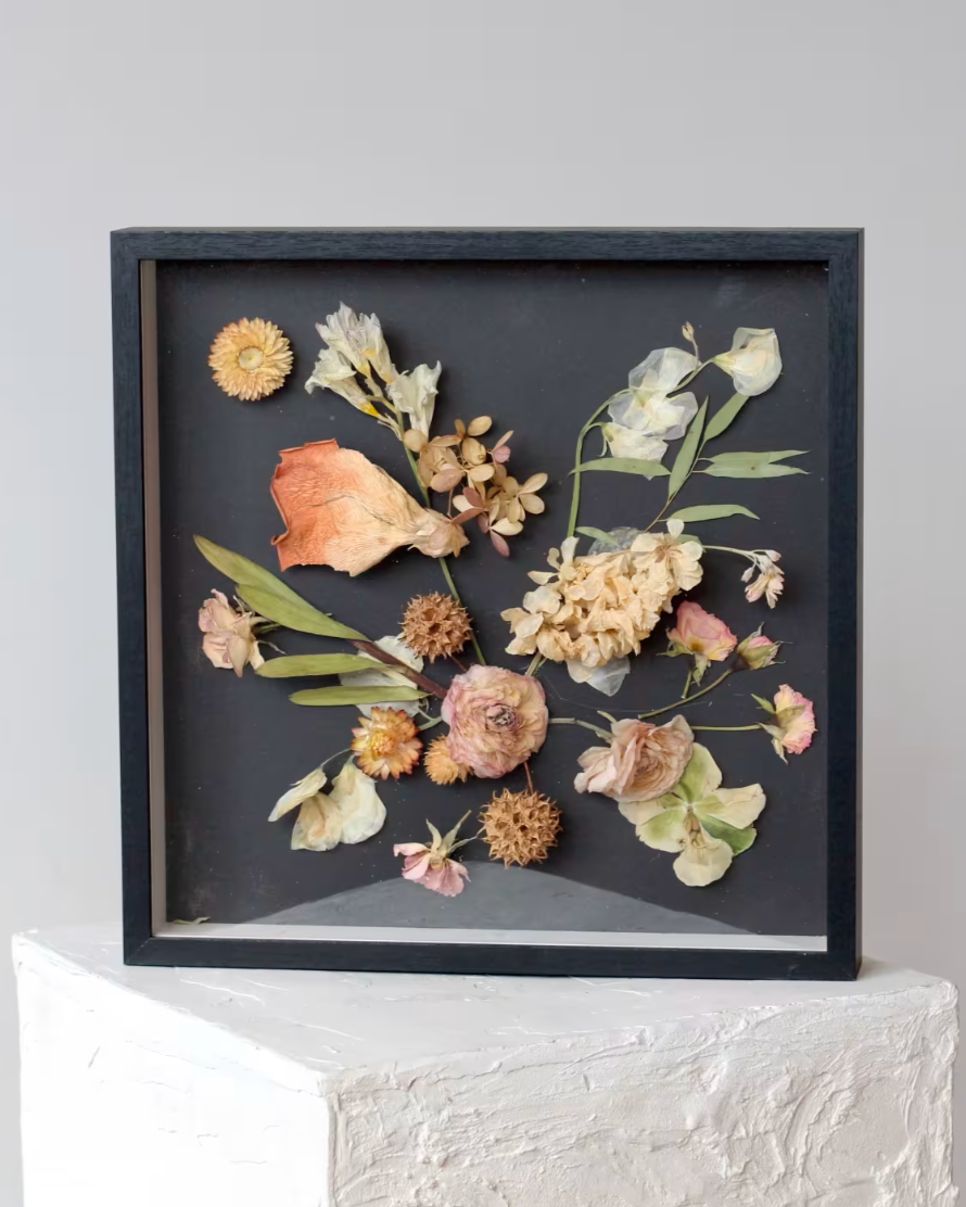 Dried Floral Shadowbox Frame: Peach