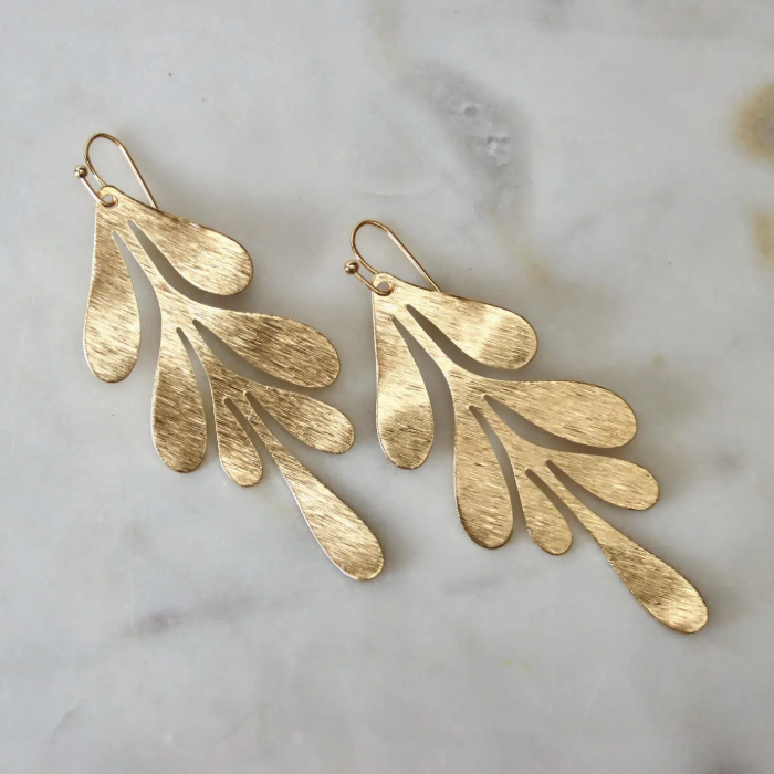 Brass Leaf Statement Earrings