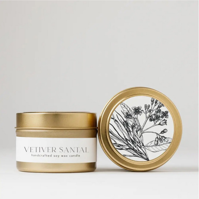 Soy Candle Tin: Vetiver Santal (4oz)