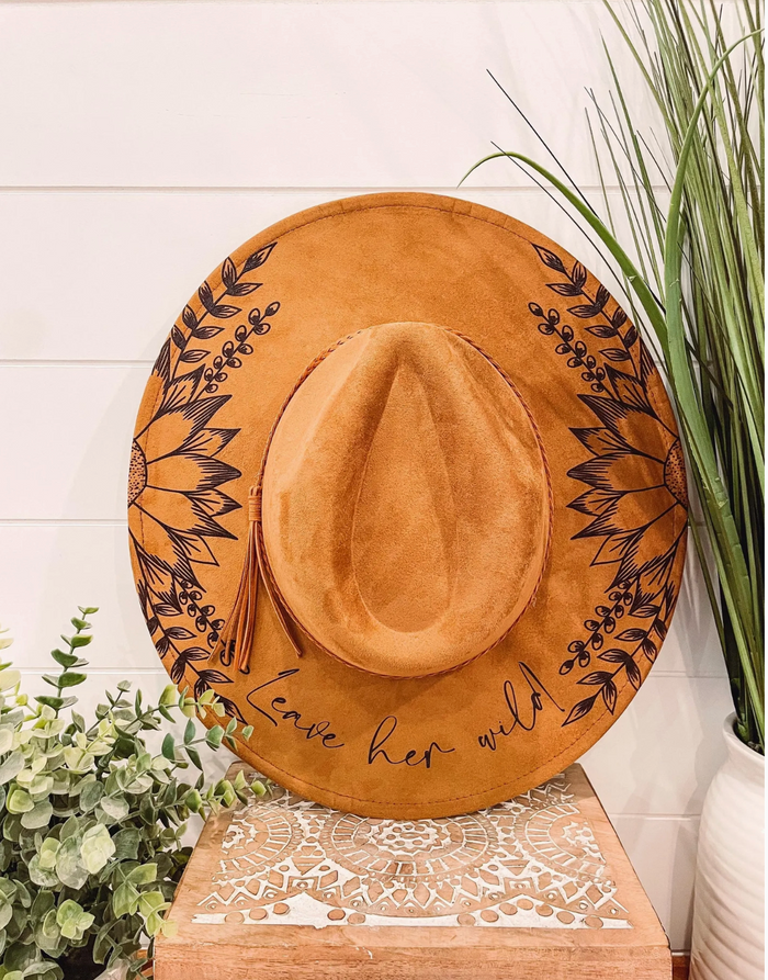 Engraved Floral Hat - Camel