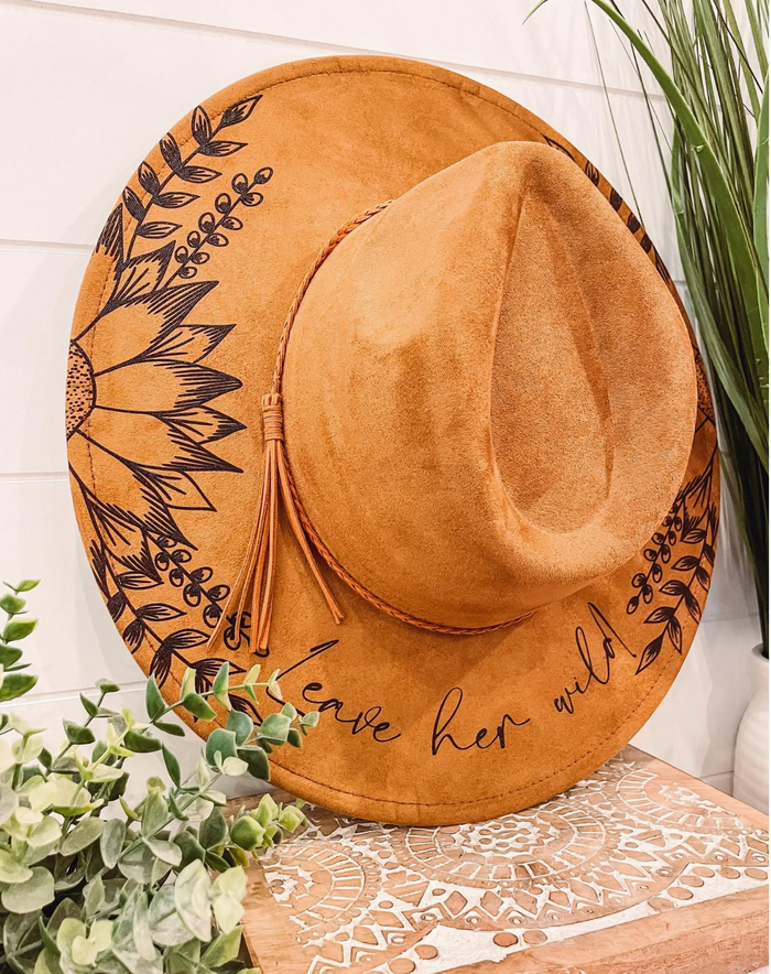 Engraved Floral Hat - Camel