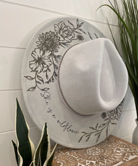 Engraved Floral Hat - Light Grey