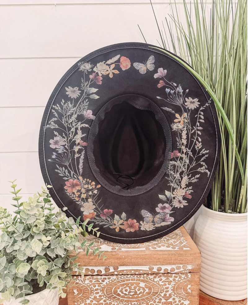 Floral Print Hat - Black