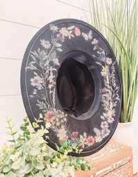 Floral Print Hat - Black