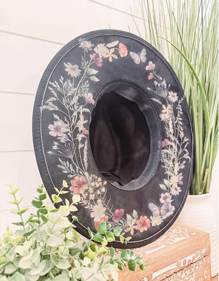 Floral Print Hat - Black
