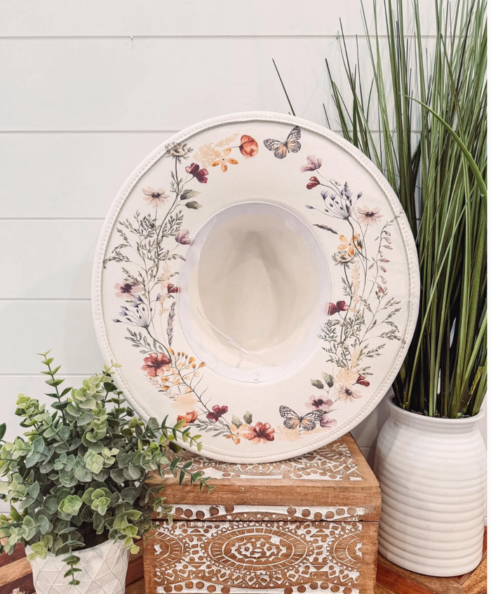 Floral Print Hat - Ivory