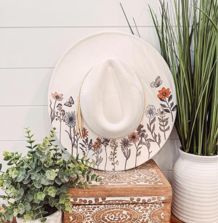 Floral Print Hat - Olive