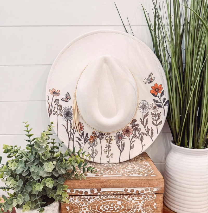 Floral Print Hat - Olive