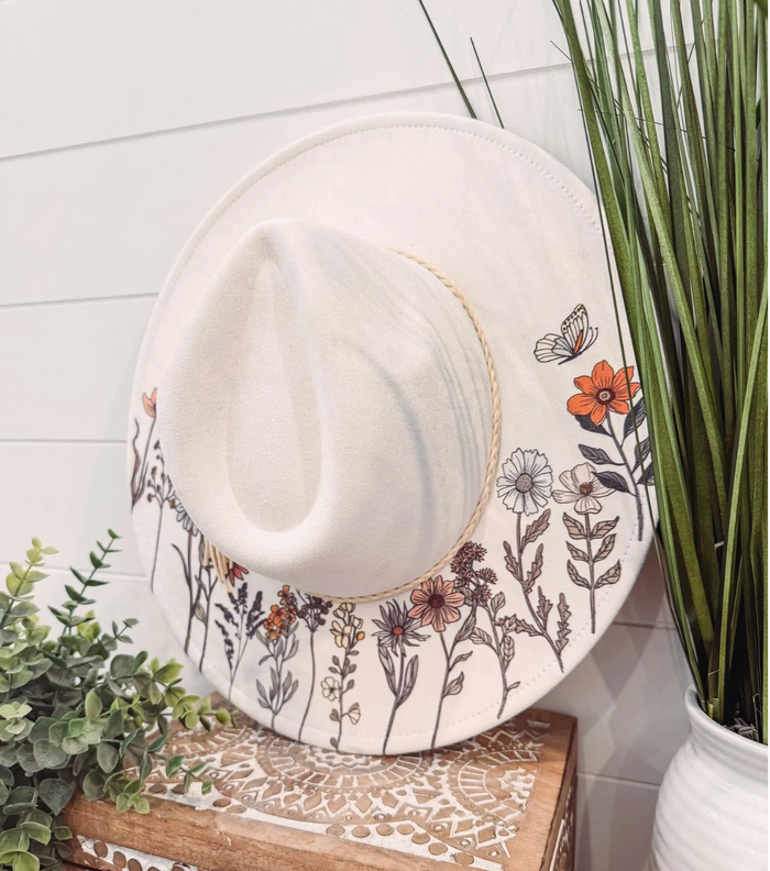 Floral Print Hat - Olive