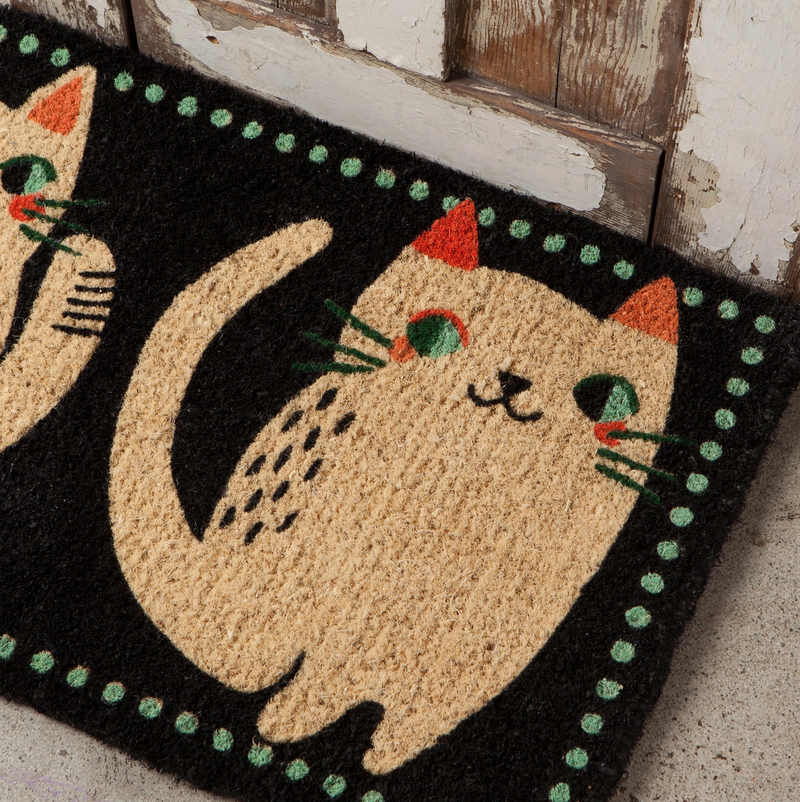 Meow Meow Coir Fiber Printed Doormat