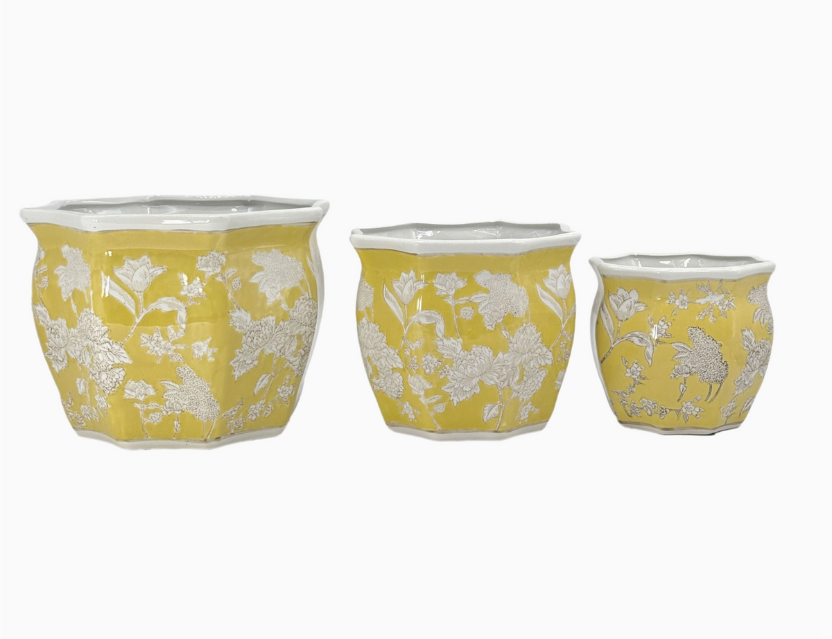 Ceramic Chinoiserie Planter Pot - Yellow