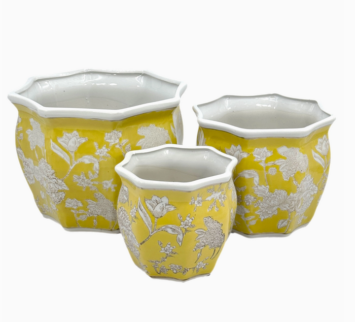 Ceramic Chinoiserie Planter Pot - Yellow