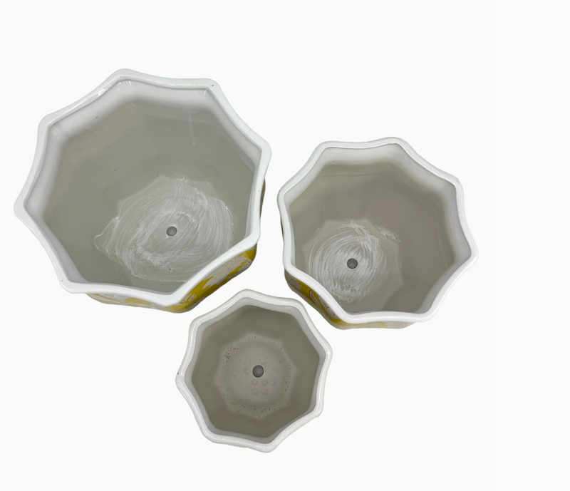 Ceramic Chinoiserie Planter Pot - Yellow