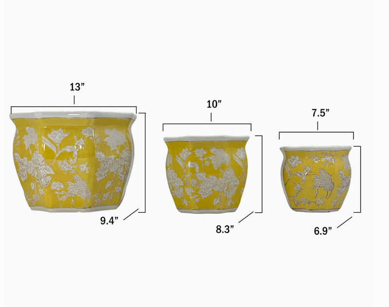 Ceramic Chinoiserie Planter Pot - Yellow