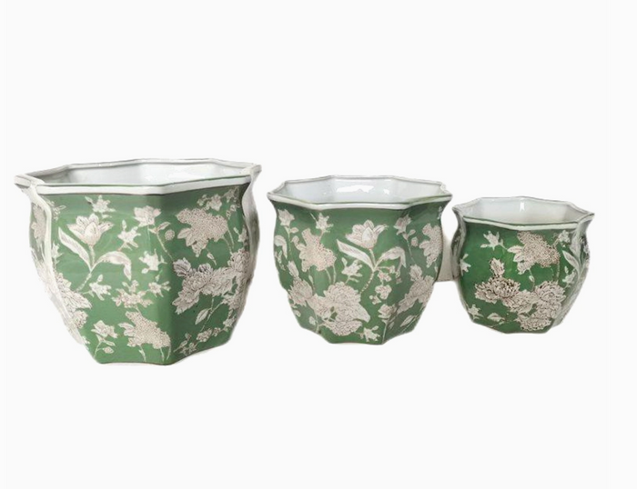 Ceramic Chinoiserie Planter Pot - Green
