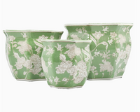 Ceramic Chinoiserie Planter Pot - Green