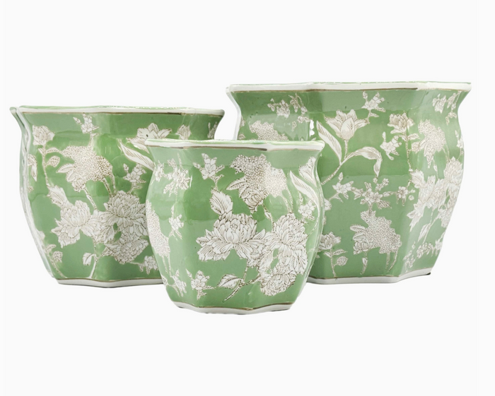 Ceramic Chinoiserie Planter Pot - Green