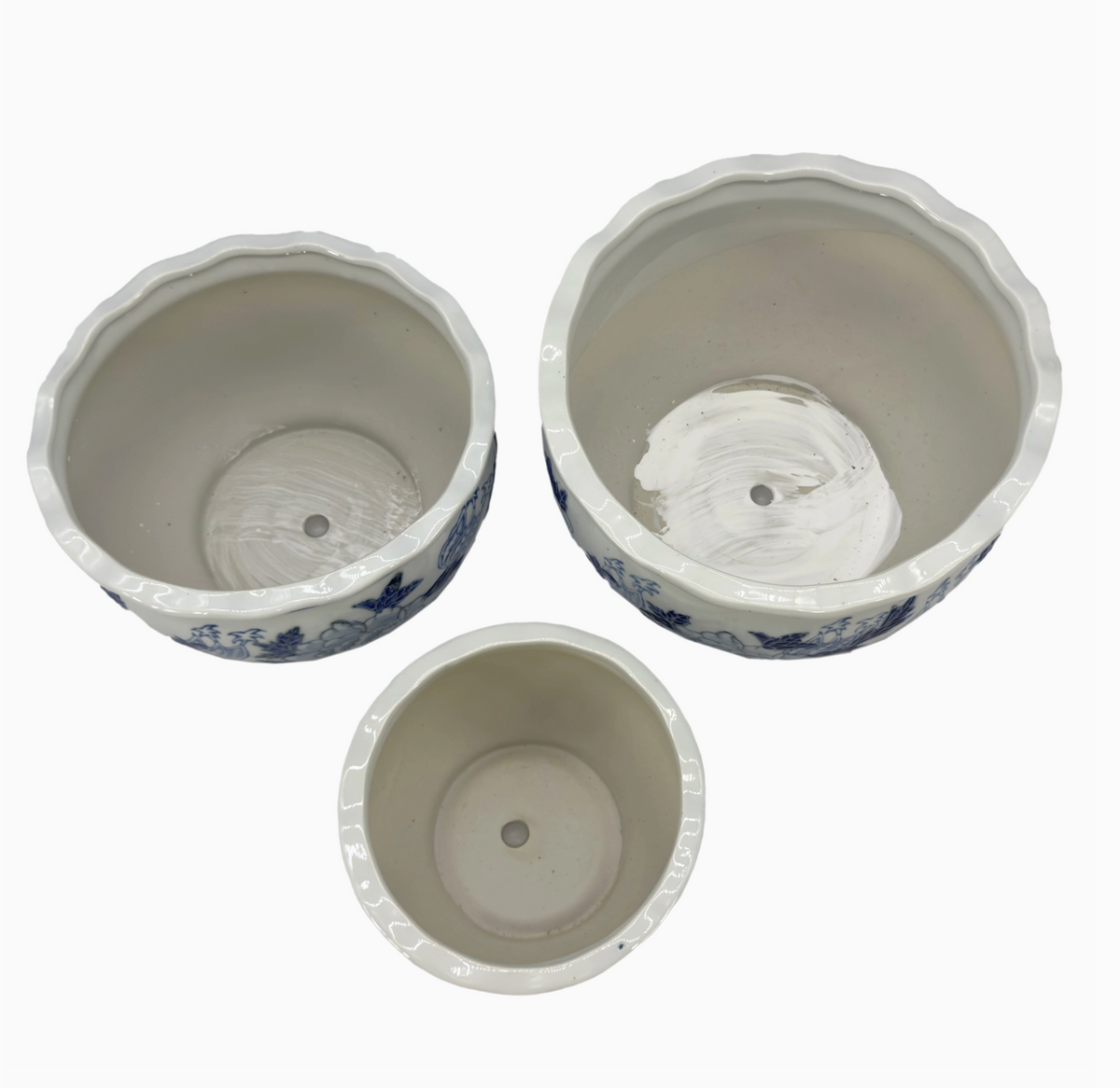 Ceramic Chinoiserie Planter Pot - White and Blue