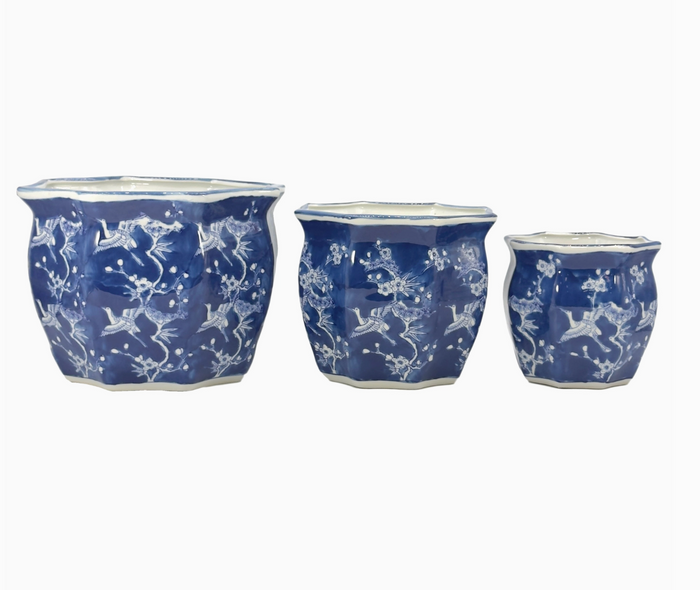 Ceramic Chinoiserie Planter Pot - Blue