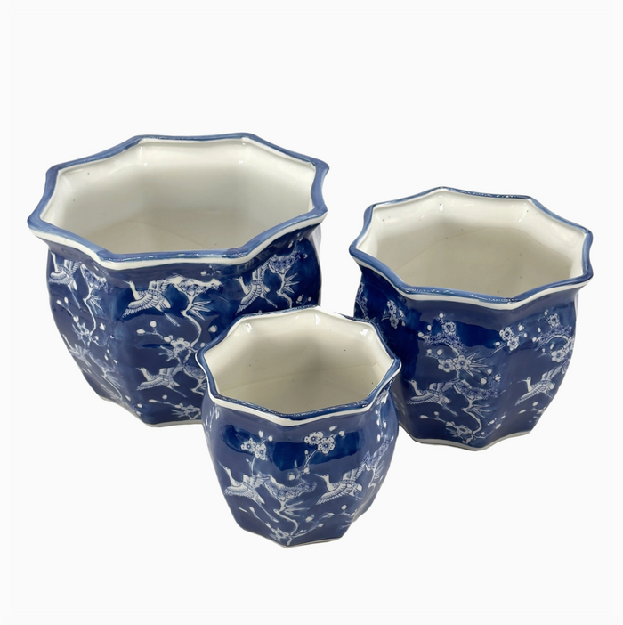 Ceramic Chinoiserie Planter Pot - Blue