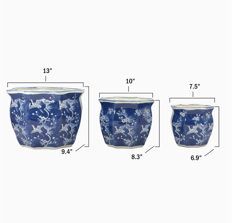Ceramic Chinoiserie Planter Pot - Blue