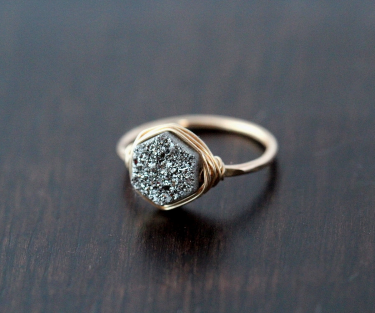 Druzy Hexagon Platinum Ring - 14k Gold Fill