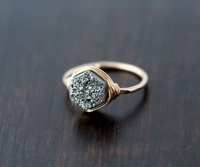 Druzy Hexagon Platinum Ring - 14k Gold Fill
