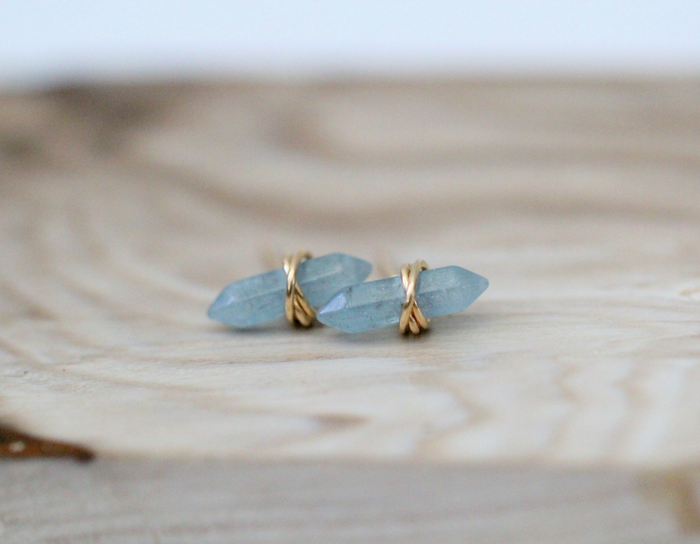 Aquamarine Crest Studs - 14k Gold Fill