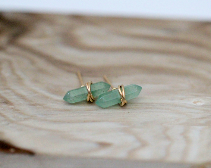 Aventurine Crest Studs - 14k Gold Fill