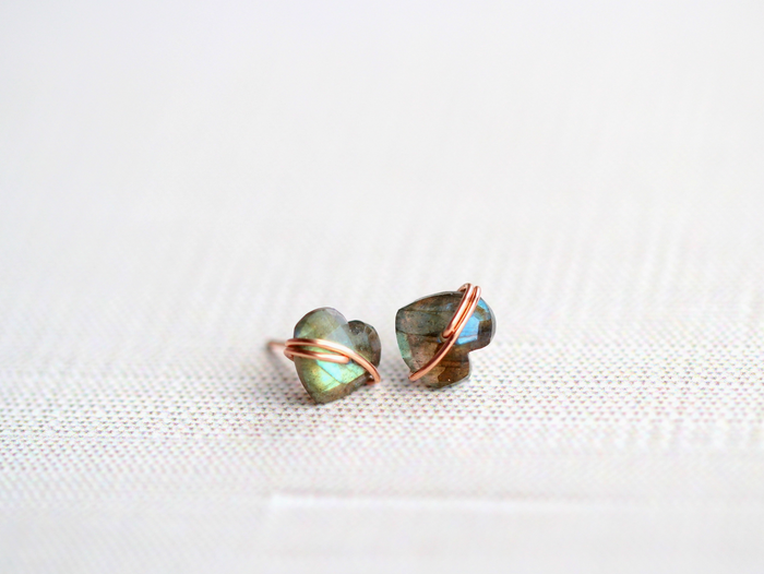 Labradorite Heart Studs - 14k Rose Gold Filled