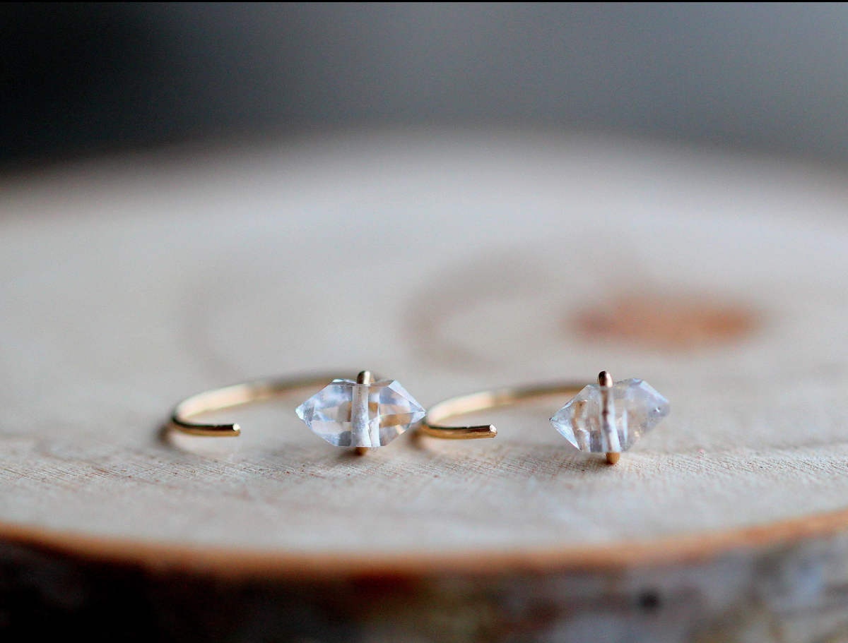 Herkimer Diamond Hug Hoops - 14k Gold Filled