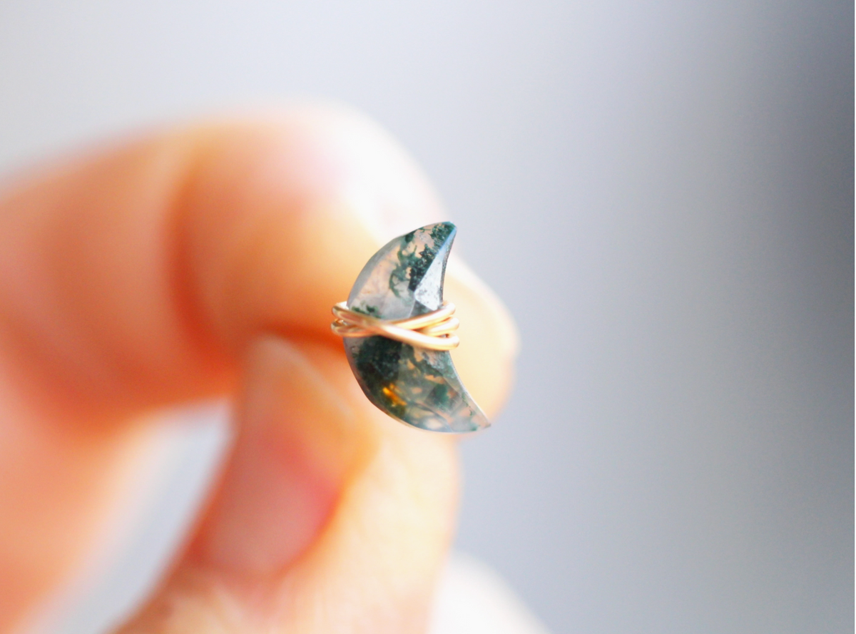 Moss Agate Moonbeam + Stardust Studs - 14K Gold Filled