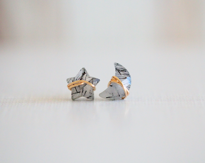 Rutilated Quartz Moonbeam + Stardust Studs - 14K Gold Filled