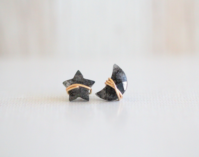 Rutilated Quartz Moonbeam + Stardust Studs - 14K Gold Filled