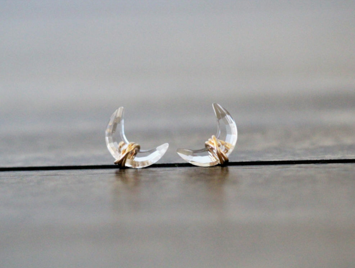 Crystal Quartz Moonbeam Studs - 14k Gold Filled