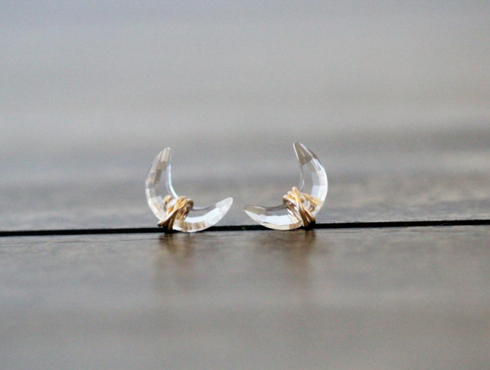 Crystal Quartz Moonbeam Studs - 14k Gold Filled