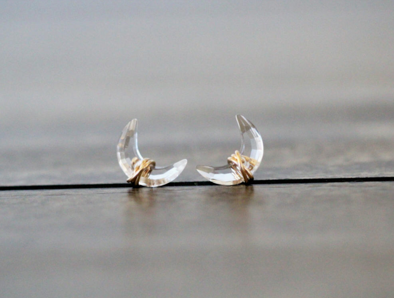 Crystal Quartz Moonbeam Studs - 14k Gold Filled