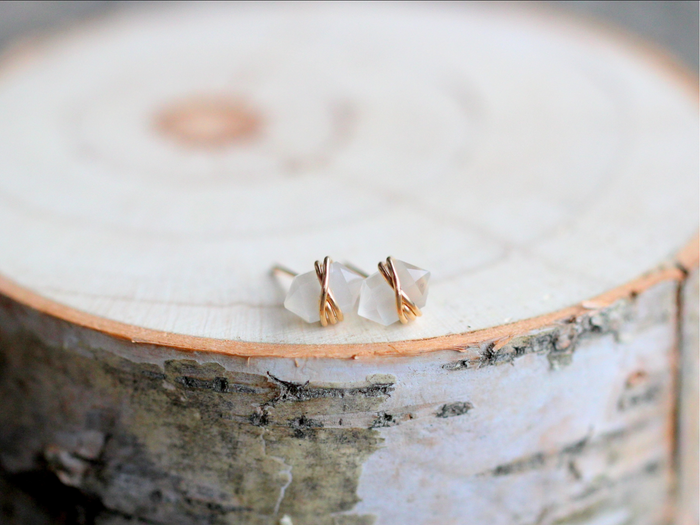 Moonstone Pike Studs - 14k Gold Filled