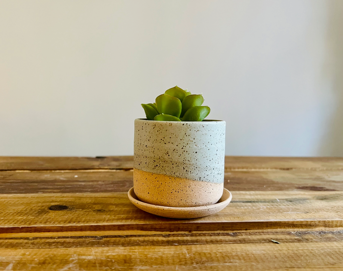Handmade Cylindrical Planter - Speckled Mint