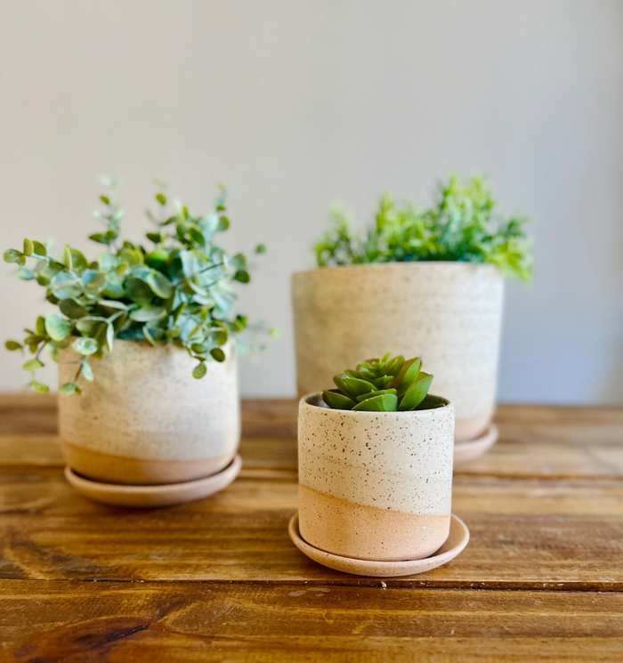 Handmade Cylindrical Planter - Speckled Mint
