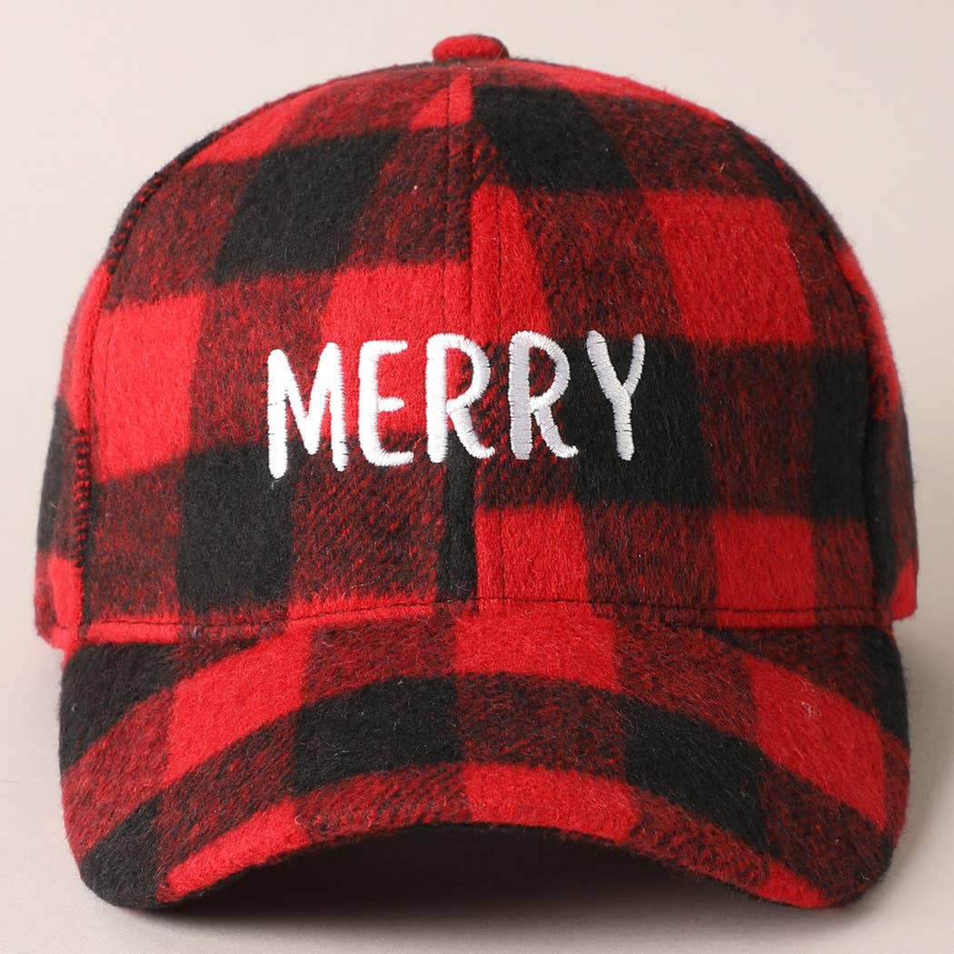 MERRY Embroidery Plaid Baseball Cap