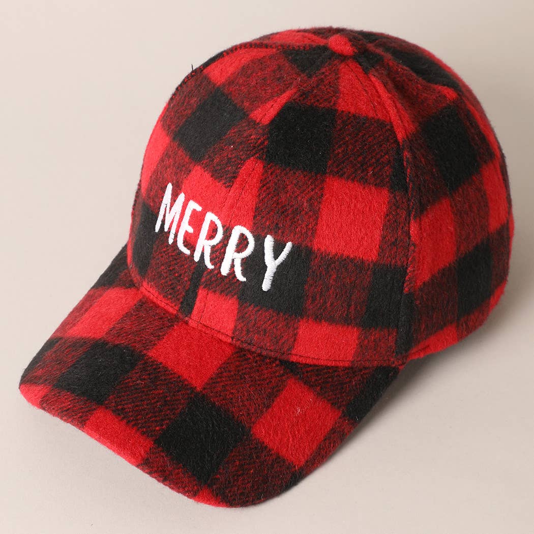 MERRY Embroidery Plaid Baseball Cap