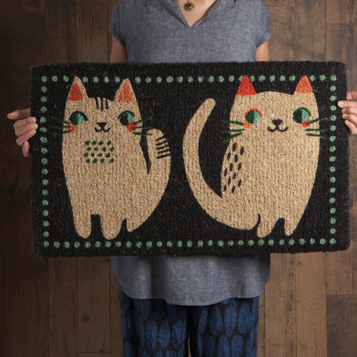 Meow Meow Coir Fiber Printed Doormat