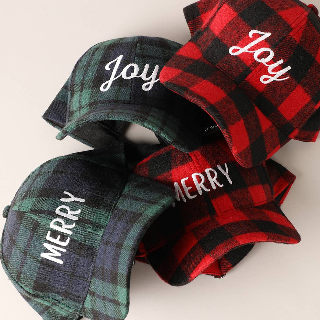 MERRY Embroidery Plaid Baseball Cap