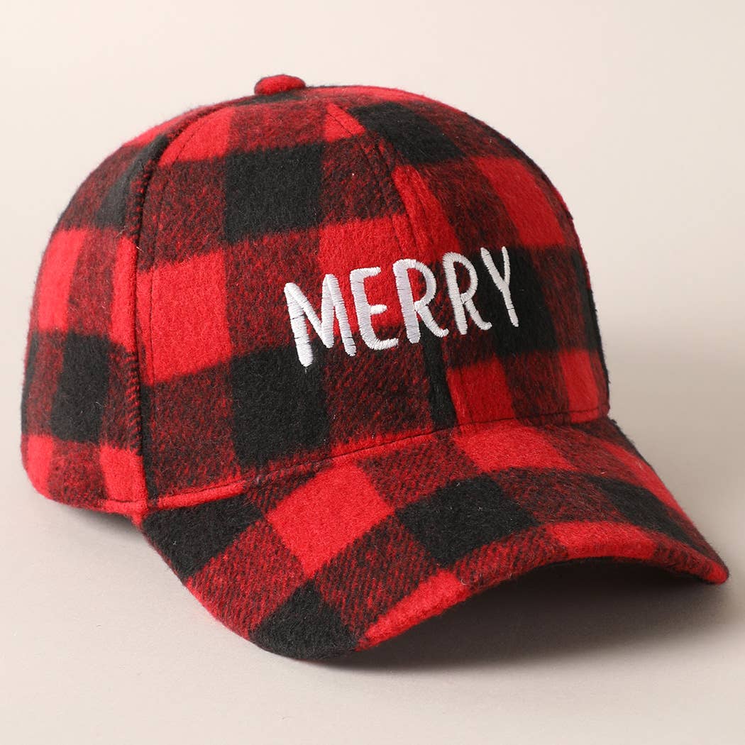 MERRY Embroidery Plaid Baseball Cap